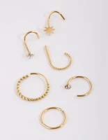 Gold Plated Surgical Steel Diamante Twist Nose Stud 6-Pack