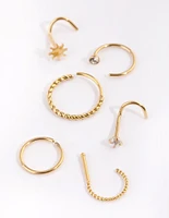 Gold Plated Surgical Steel Diamante Twist Nose Stud 6-Pack