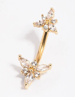 Gold Plated Surgical Steel Flower Belly Bar