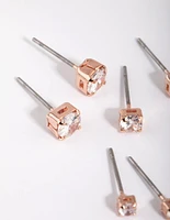 Rose Gold Diamante Stud Earring Pack