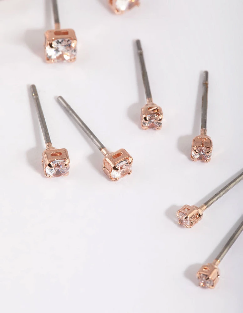 Rose Gold Diamante Stud Earring Pack