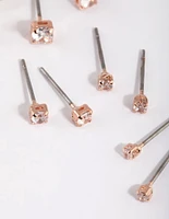 Rose Gold Diamante Stud Earring Pack