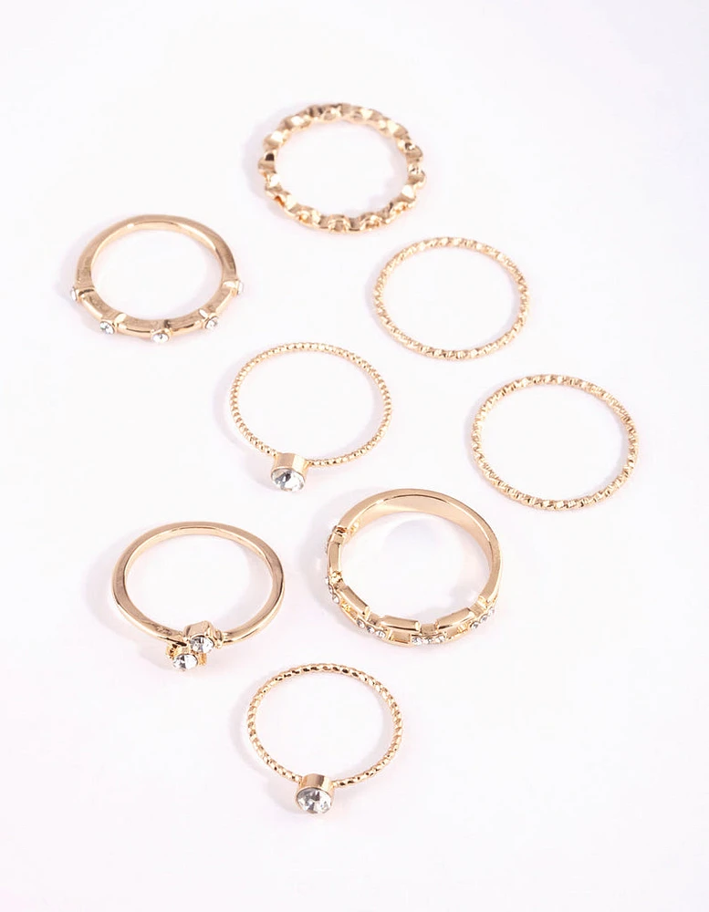 Gold & Diamante Chain Ring Pack