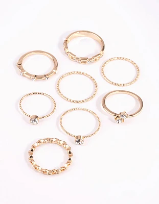 Gold & Diamante Chain Ring Pack