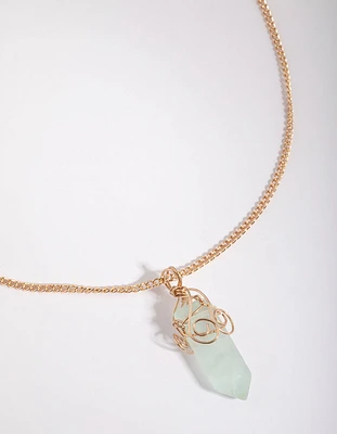 Gold Green Fluorite Shard Necklace