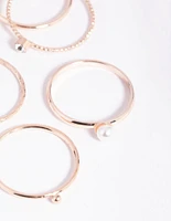 Rose Gold Dainty Pearl Ring 5-Pack