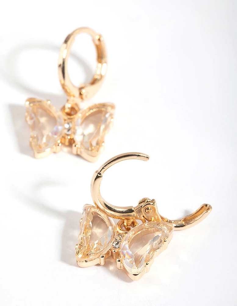 Clear Diamante Butterfly Huggie Hoop Earrings