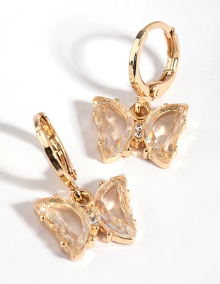 Clear Diamante Butterfly Huggie Hoop Earrings