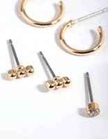 Gold Diamante Stud & Huggie Hoop Earring Stack Pack