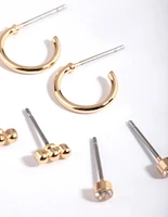 Gold Diamante Stud & Huggie Hoop Earring Stack Pack