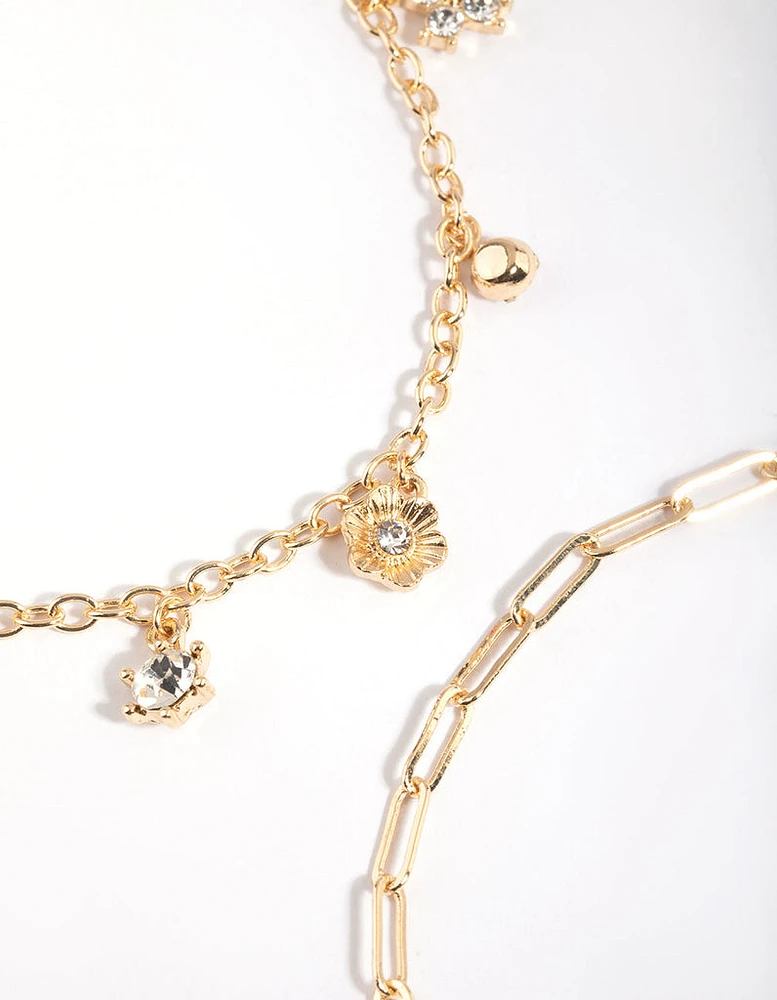 Gold Charm & Chain Anklet Set