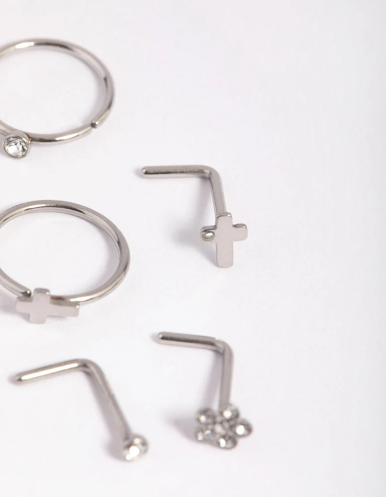 Surgical Steel Cross Nose Ring 6-Packs