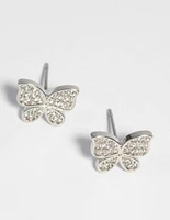 Rhodium Cubic Zirconia Butterfly Stud Earrings