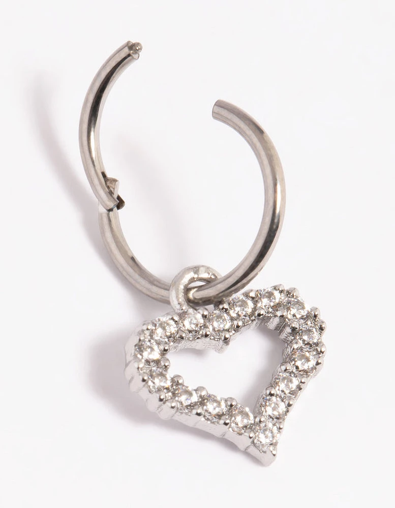 Titanium Pave Heart Clicker