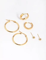 Gold Plated Stainless Steel Ball Stud Earring Pack