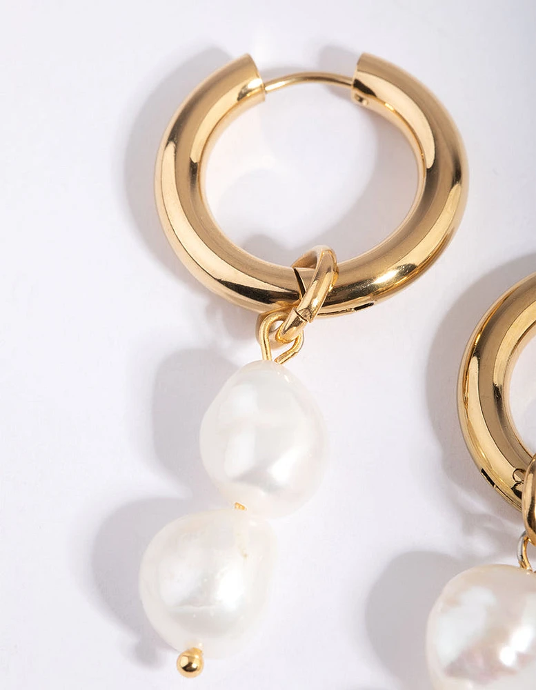 Gold Plated Surgical Steel Drop Earrings with Freshwater Pearls