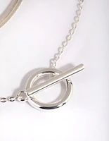 Silver Plated Snake Chain & Fob Necklace Set