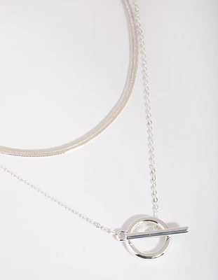 Silver Plated Snake Chain & Fob Necklace Set