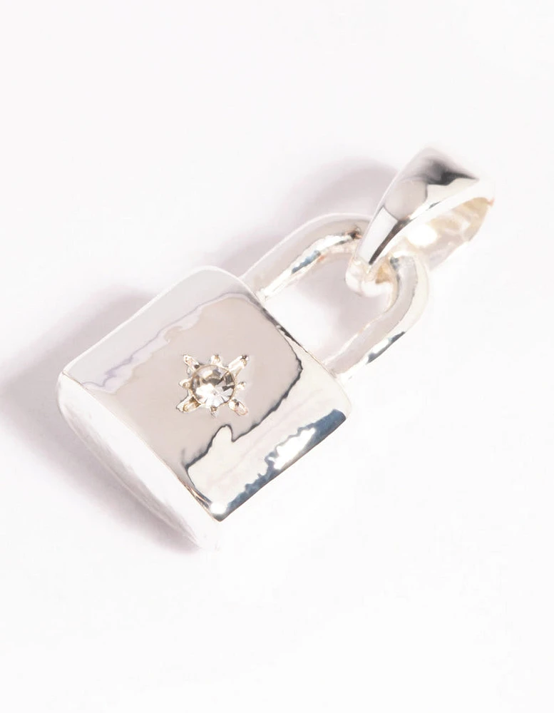 Silver Plated Star Padlock Charm