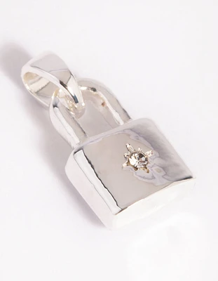 Silver Plated Star Padlock Charm