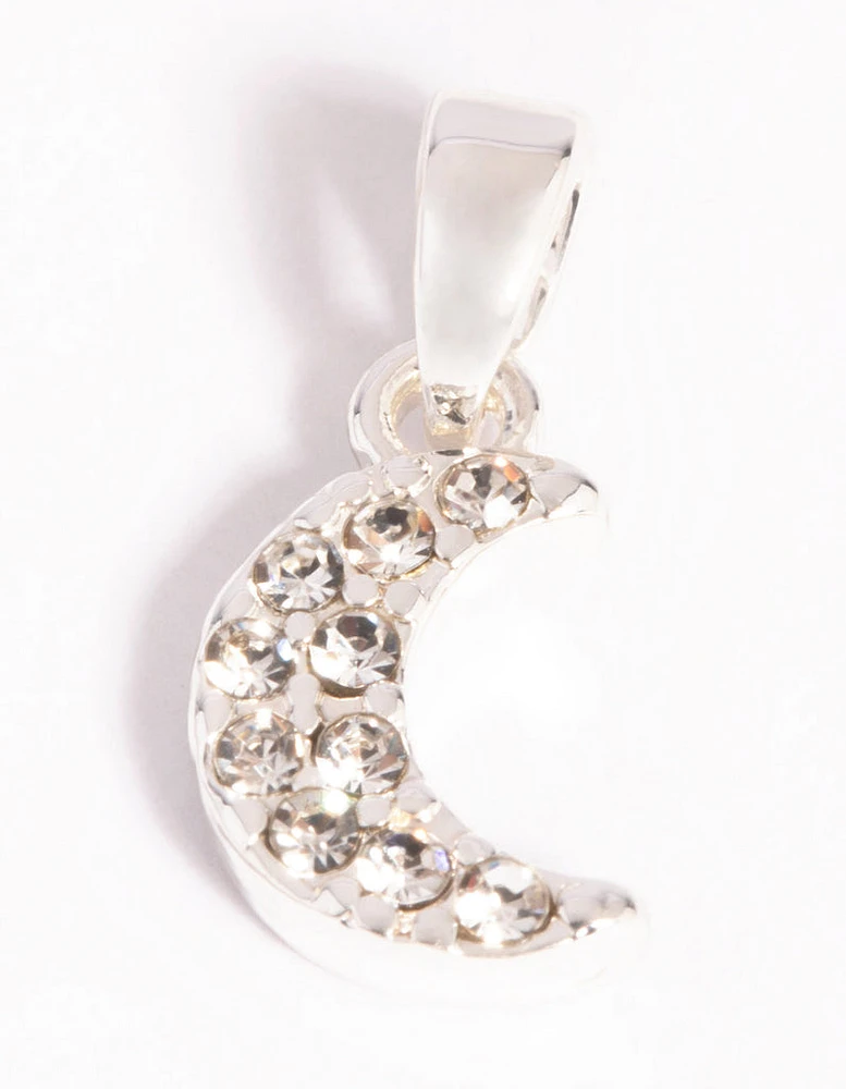 Silver Plated Diamante Moon Charm