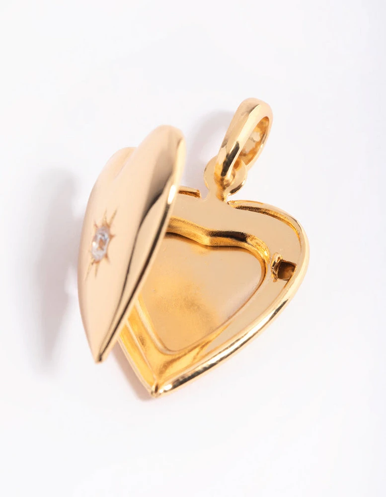 Gold Plated Diamante Heart Locket Charm