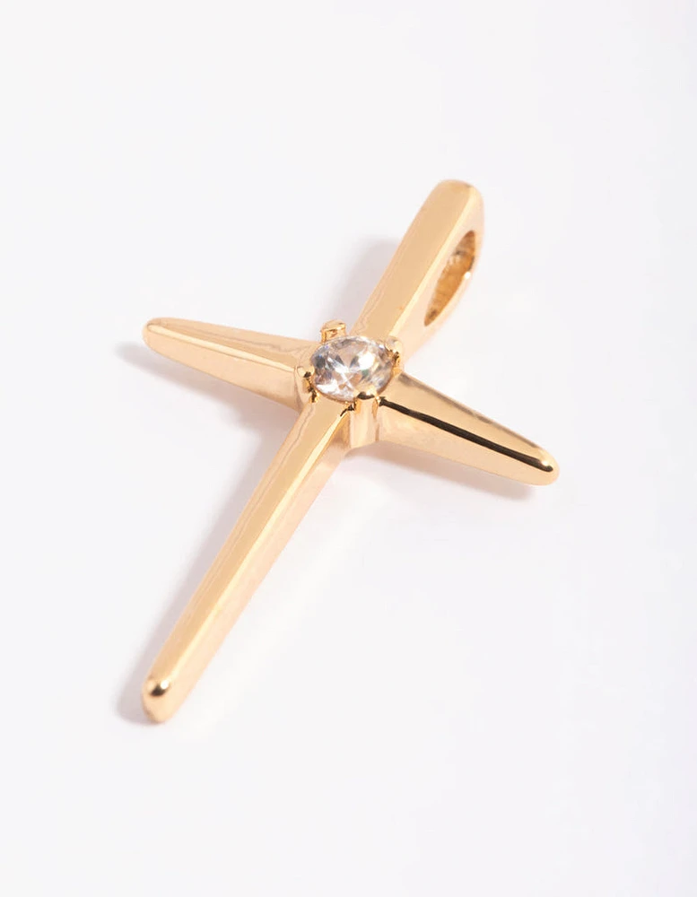 Gold Plated Cross Charm with Cubic Zirconia