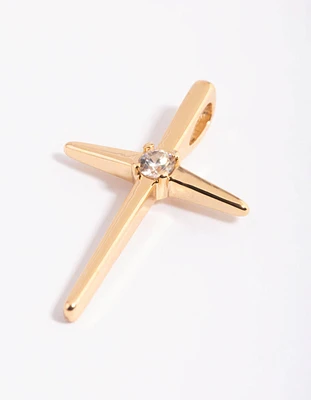 Gold Plated Cross Charm with Cubic Zirconia