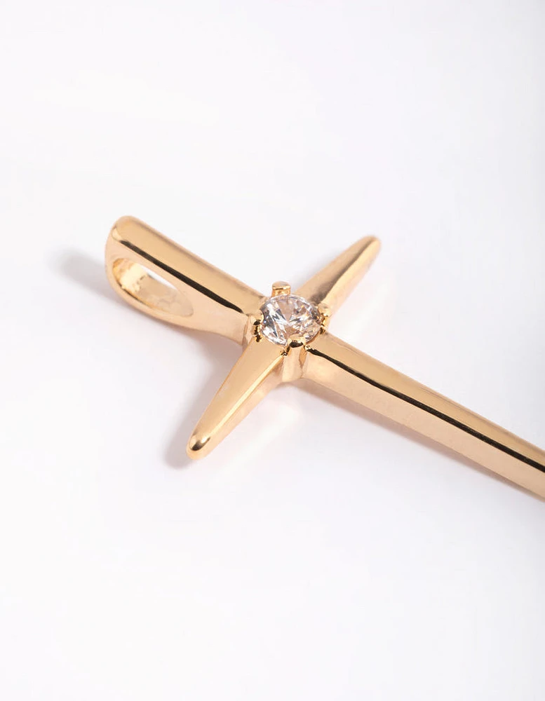 Gold Plated Cross Charm with Cubic Zirconia