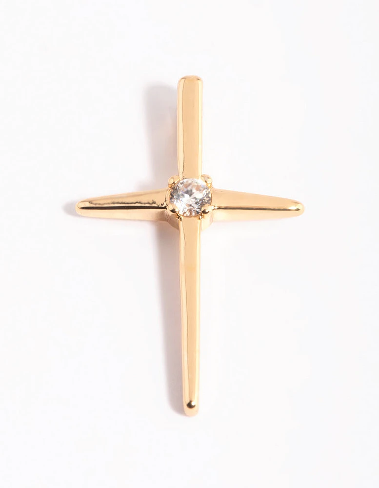 Gold Plated Cross Charm with Cubic Zirconia