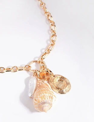 Gold Shell & Pearl Pendant Necklace