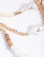 Gold Pearl Fob Layered Necklace