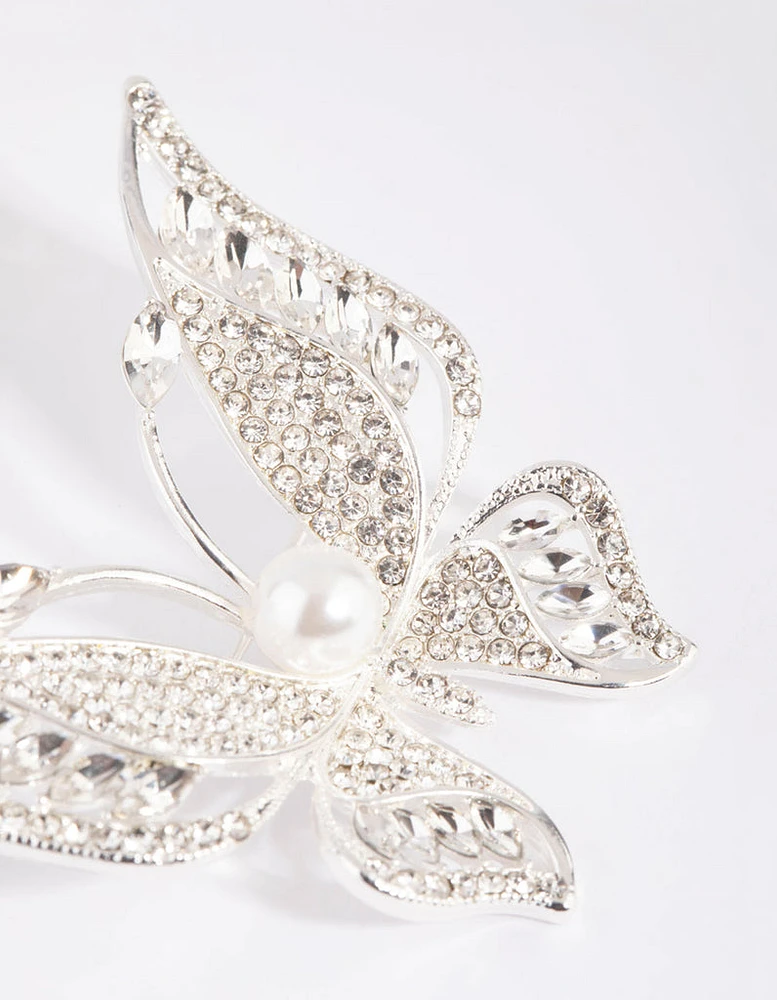 Silver Butterfly & Pearl Brooch