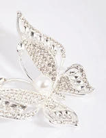 Silver Butterfly & Pearl Brooch
