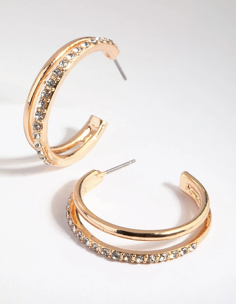 Gold Diamante Double Hoop Earrings