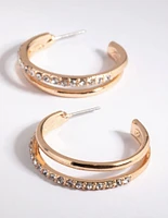 Gold Diamante Double Hoop Earrings