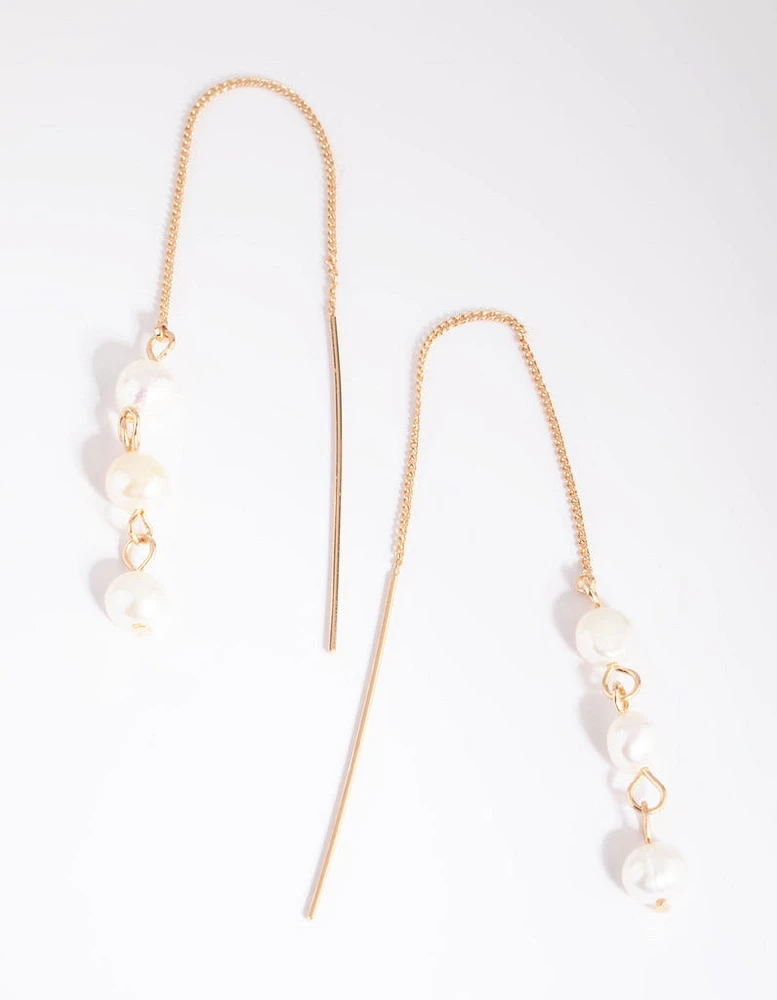 Gold Pearl Thread Through Earrings