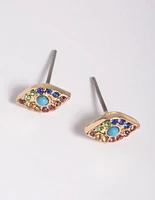 Gold Diamante Evil Eye Stud Earrings