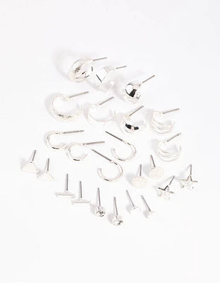 Silver Geometric Stud & Hoop Earring 12-Pack