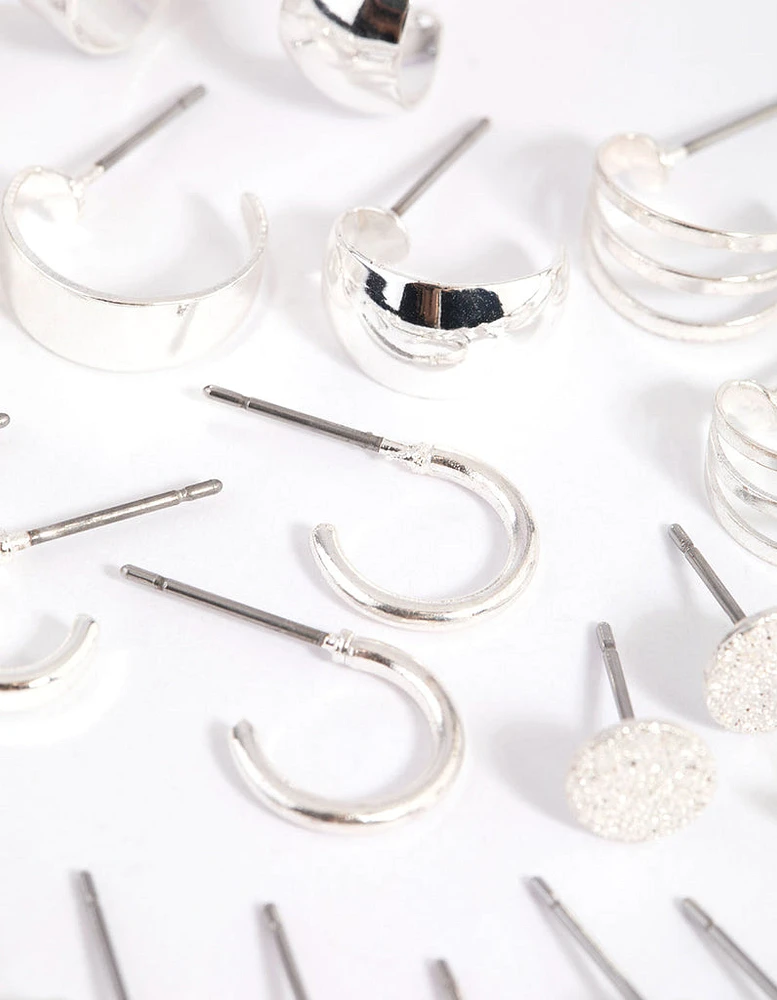 Silver Geometric Stud & Hoop Earring 12-Pack