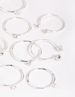 Silver Diamante Ring Stack 8-Pack