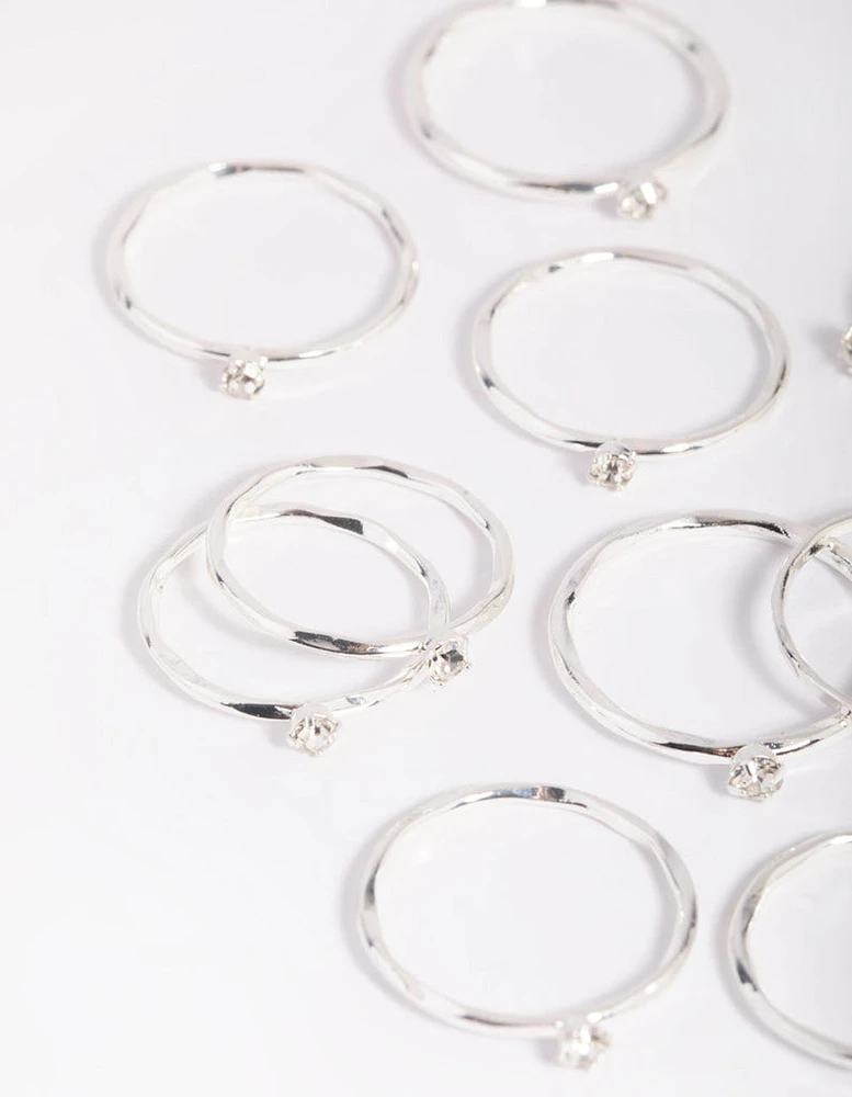 Silver Diamante Ring Stack 8-Pack