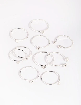 Silver Diamante Ring Stack -Pack