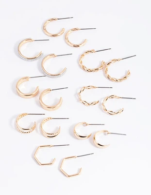 Gold Glittered & Textured Hoop Earring 8-Pack