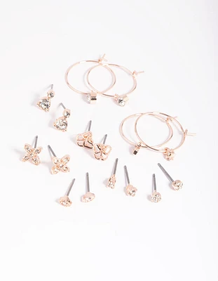 Rose Gold Dainty Garden Stud Earring 8-Pack