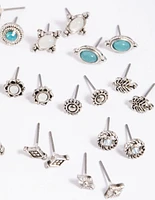 Antique Silver Moon Stud Earring 12-Pack