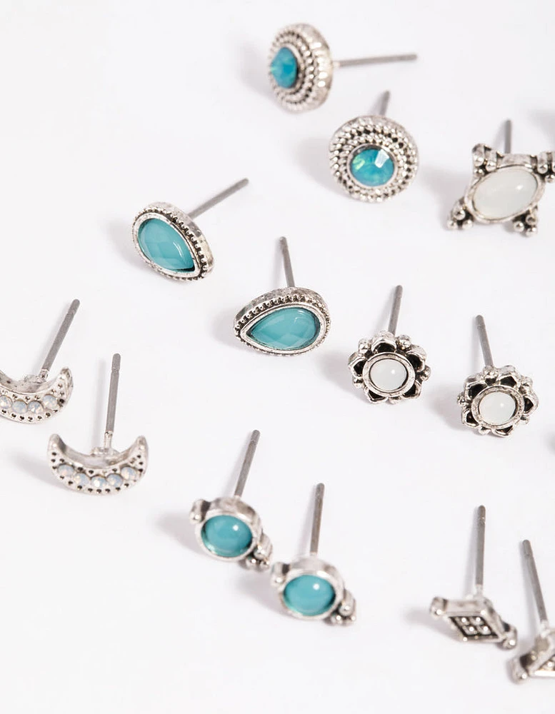 Antique Silver Moon Stud Earring 12-Pack