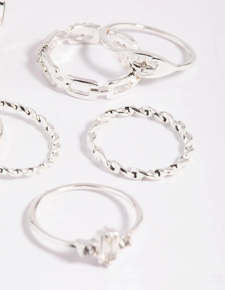 Silver Leaves Ring Stack 8-Pack