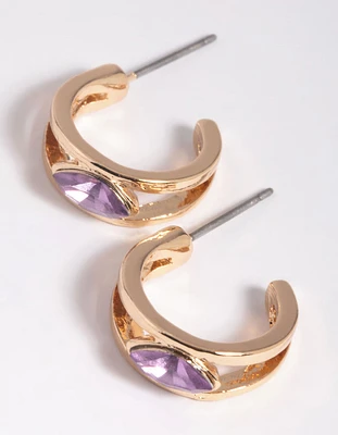 Purple Jewel Huggie Hoop Earrings