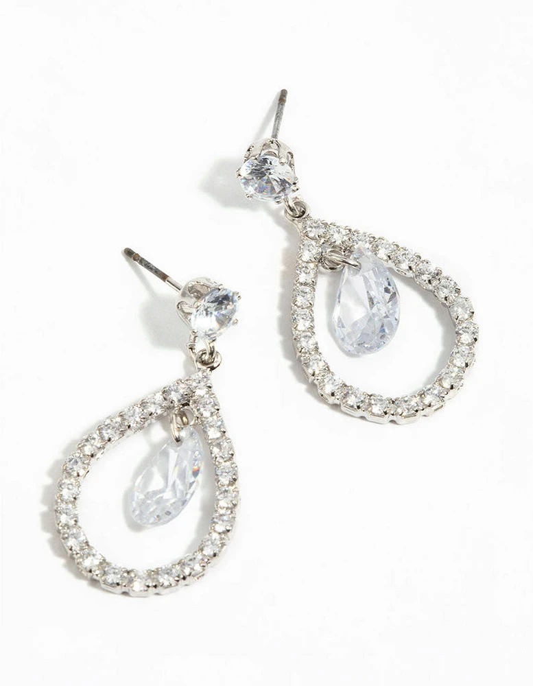 Silver Cubic Zirconia Pear Earrings